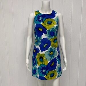 Ann Taylor LOFT Blue Green Floral Sleeveless Shift Dress Size 4 Cotton Blend Zip